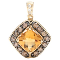 LeVian 2.45ctw Citrine and Diamond Pendant, 14k Yellow Gold, Length 1 Inch
