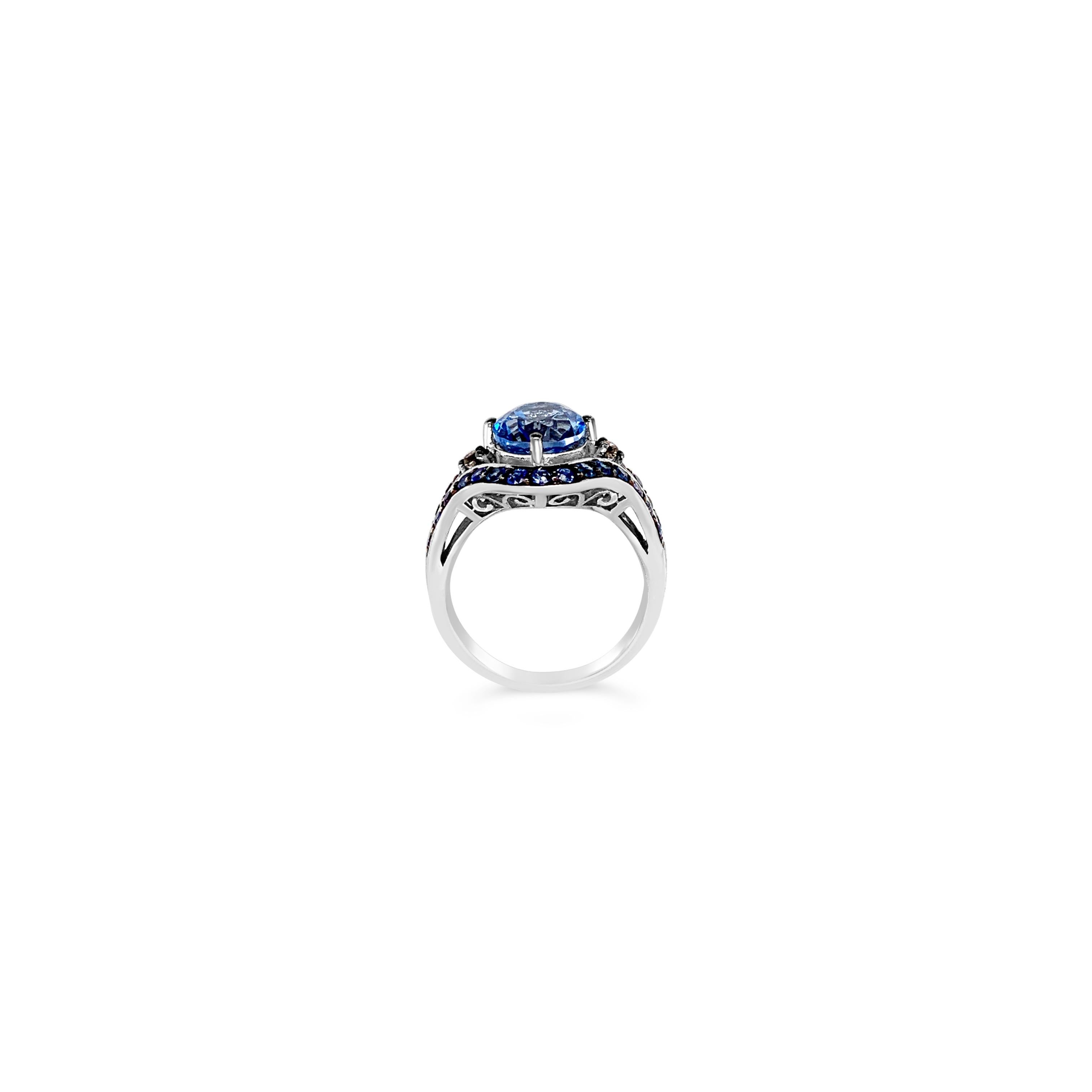 Gorgeous, Astonishing & Beautiful Le Vian Chocolatier® Ring featuring 2.80 cts. Ocean Blue Topaz™, 1.08 cts. Blueberry Sapphire™, 0.06 cts. Chocolate Diamonds®  set in 14K Vanilla Gold®
Ring size 6.75
Please feel free to reach out with any