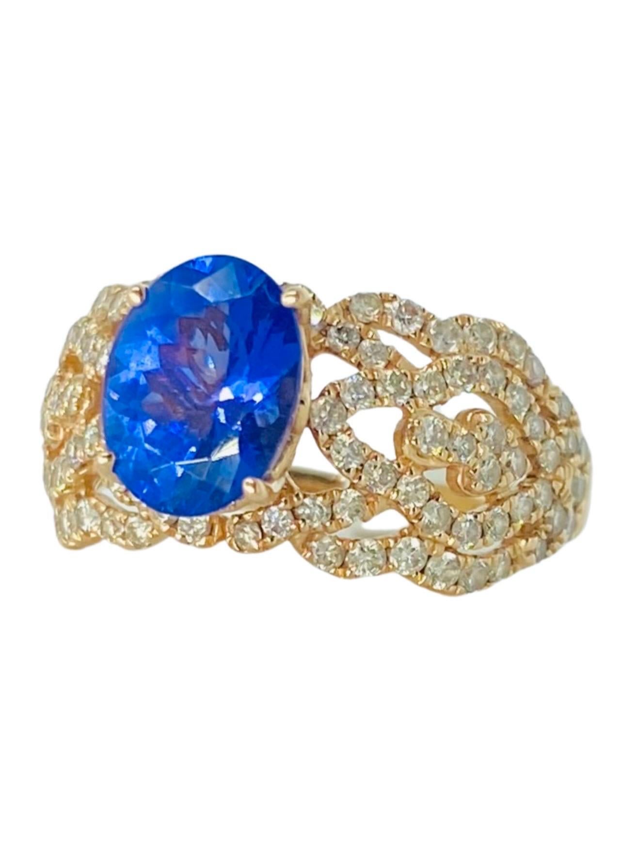 Oval Cut LeVian 2.90 Carat Tanzanite and Diamonds Statement Ring 14k Rose Gold For Sale