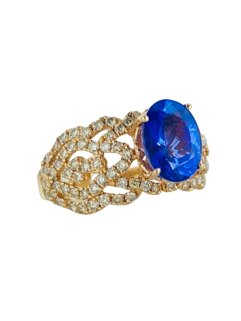 LeVian 2.90 Carat Tanzanite and Diamonds Statement Ring 14k Rose Gold In Excellent Condition For Sale In Miami, FL