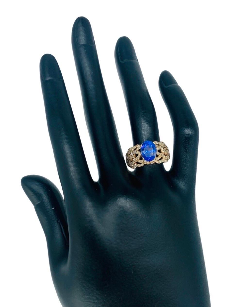 Women's LeVian 2.90 Carat Tanzanite and Diamonds Statement Ring 14k Rose Gold For Sale
