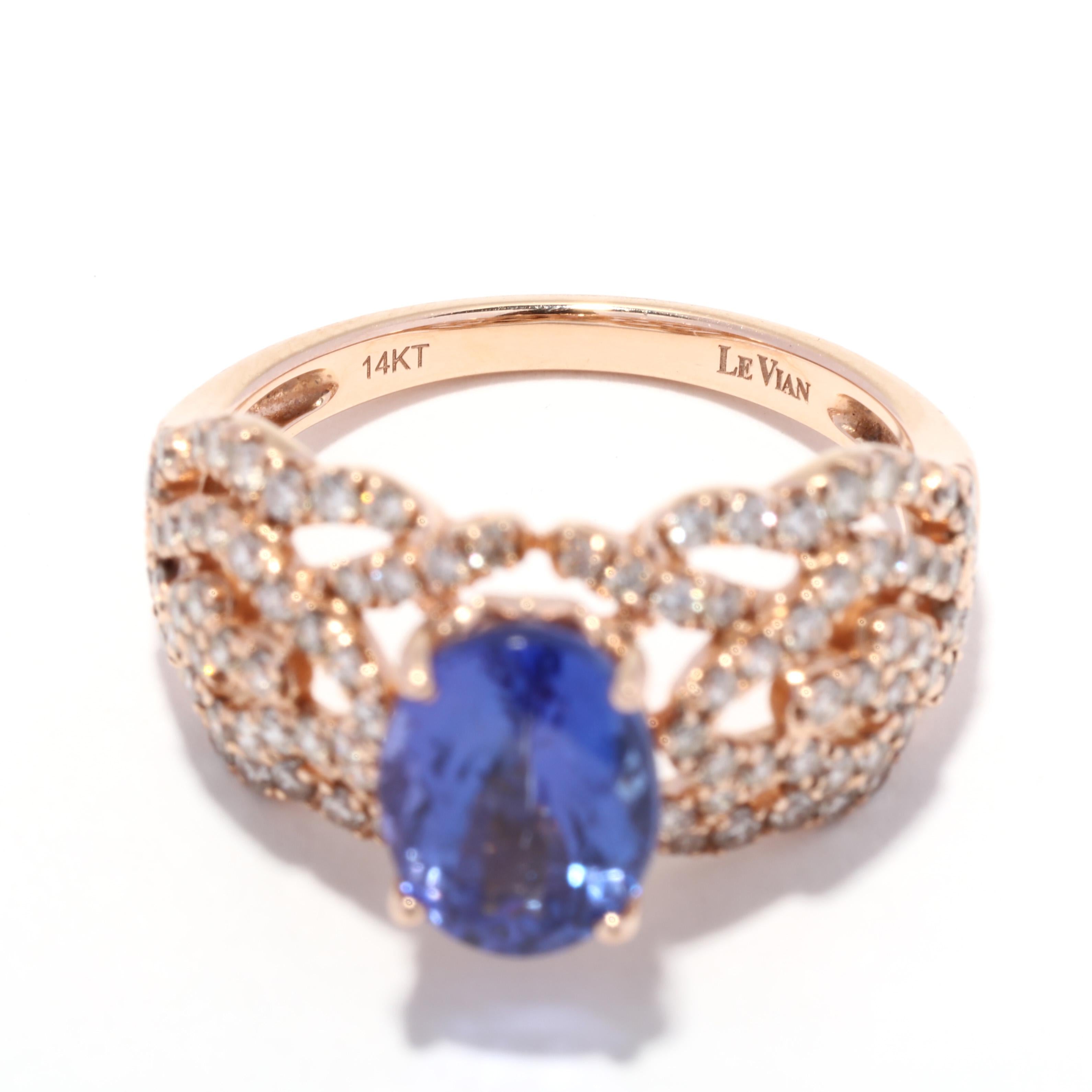 LeVian 2.90 Ctw Tanzanite Diamond Ring, 14K Rose Gold, Oval In Good Condition In McLeansville, NC