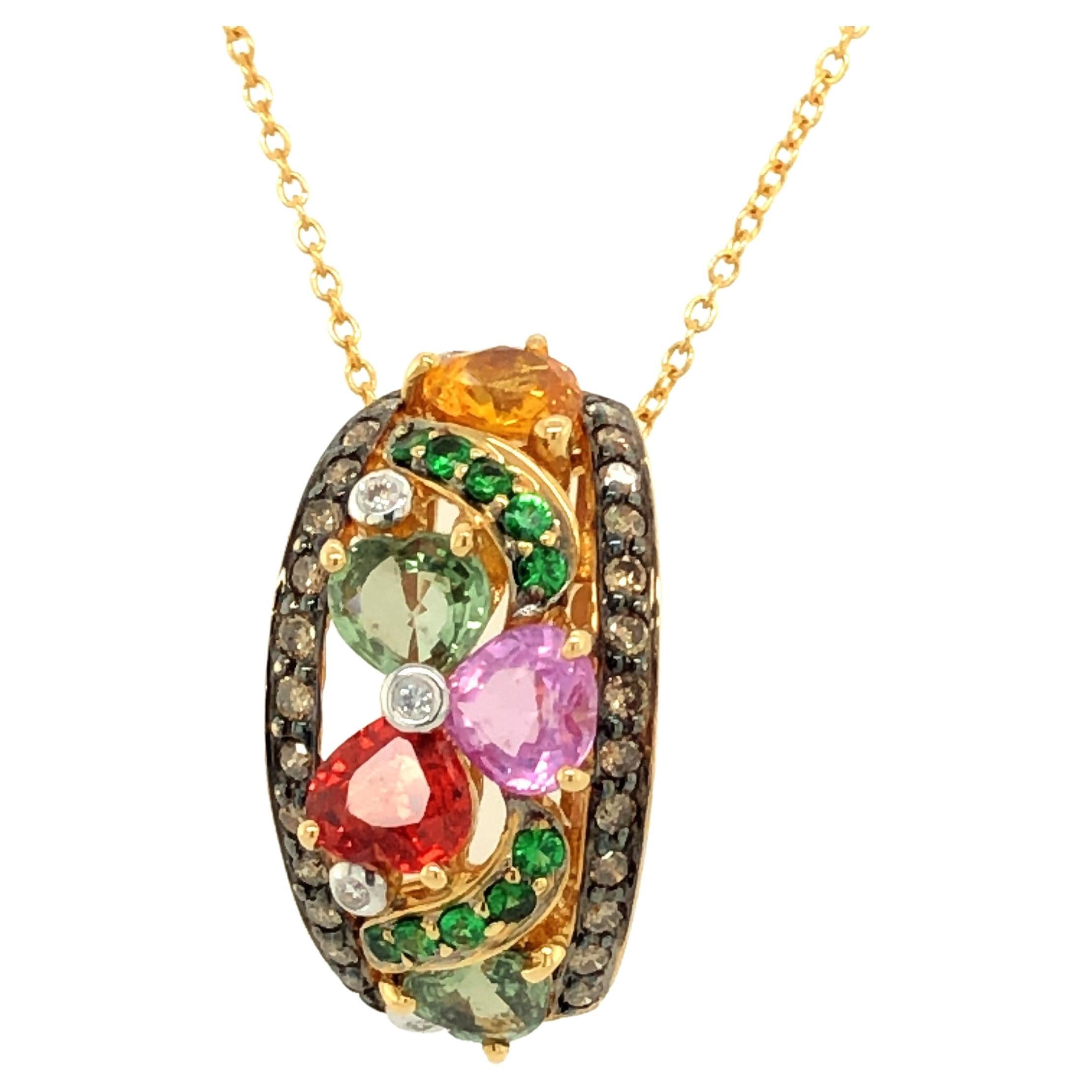 Le Vian 3 1/2 Cts Green Sapphire and Diamond Pendant in 18K Yellow Gold For Sale
