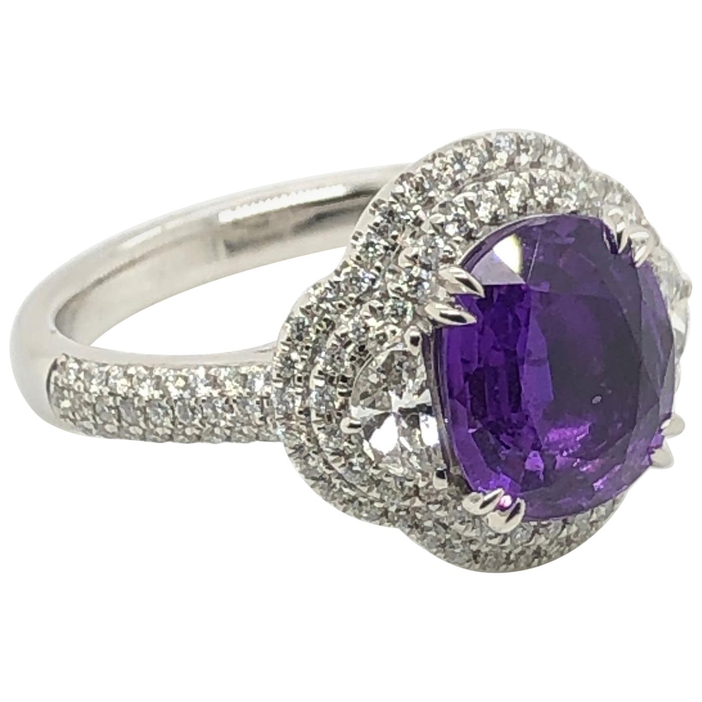 Levian 3.2 Carat Purple Sapphire Platinum White Gold Couture Ring