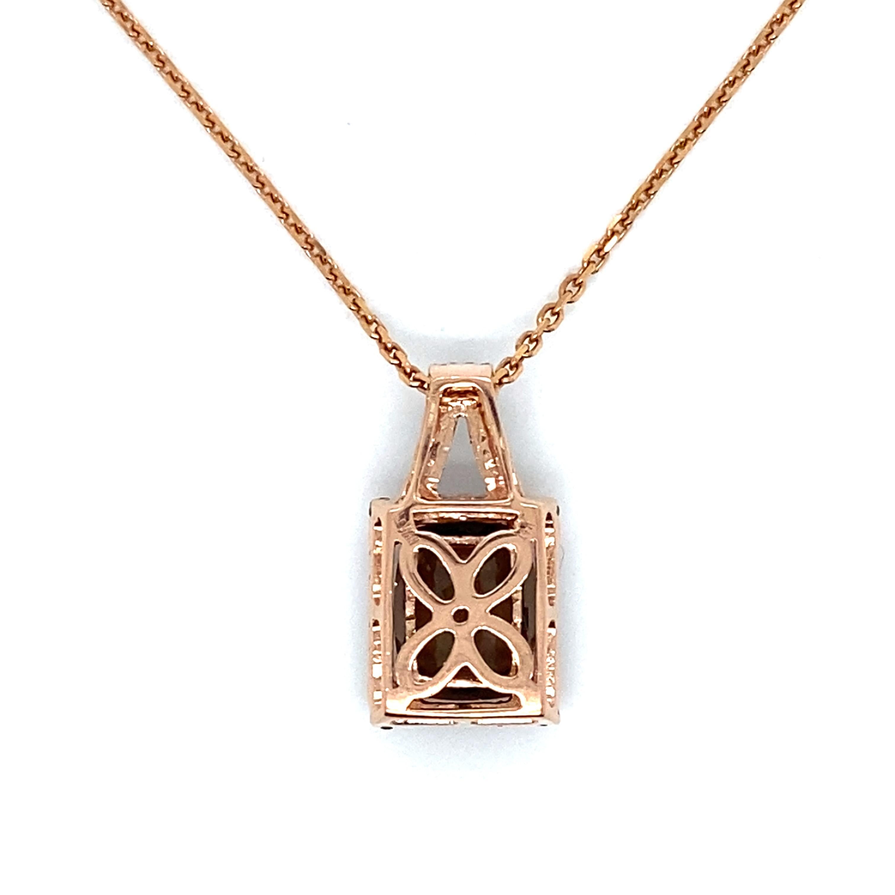 Ciondolo e catena in oro rosa 14 carati con quarzo cioccolato e diamanti Levian In condizioni buone in vendita a Towson, MD