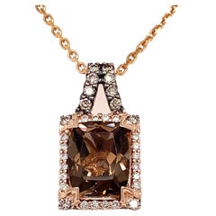 Levian Chocolate Quartz and Diamond 14 Karat Rose Gold Pendant and Chain