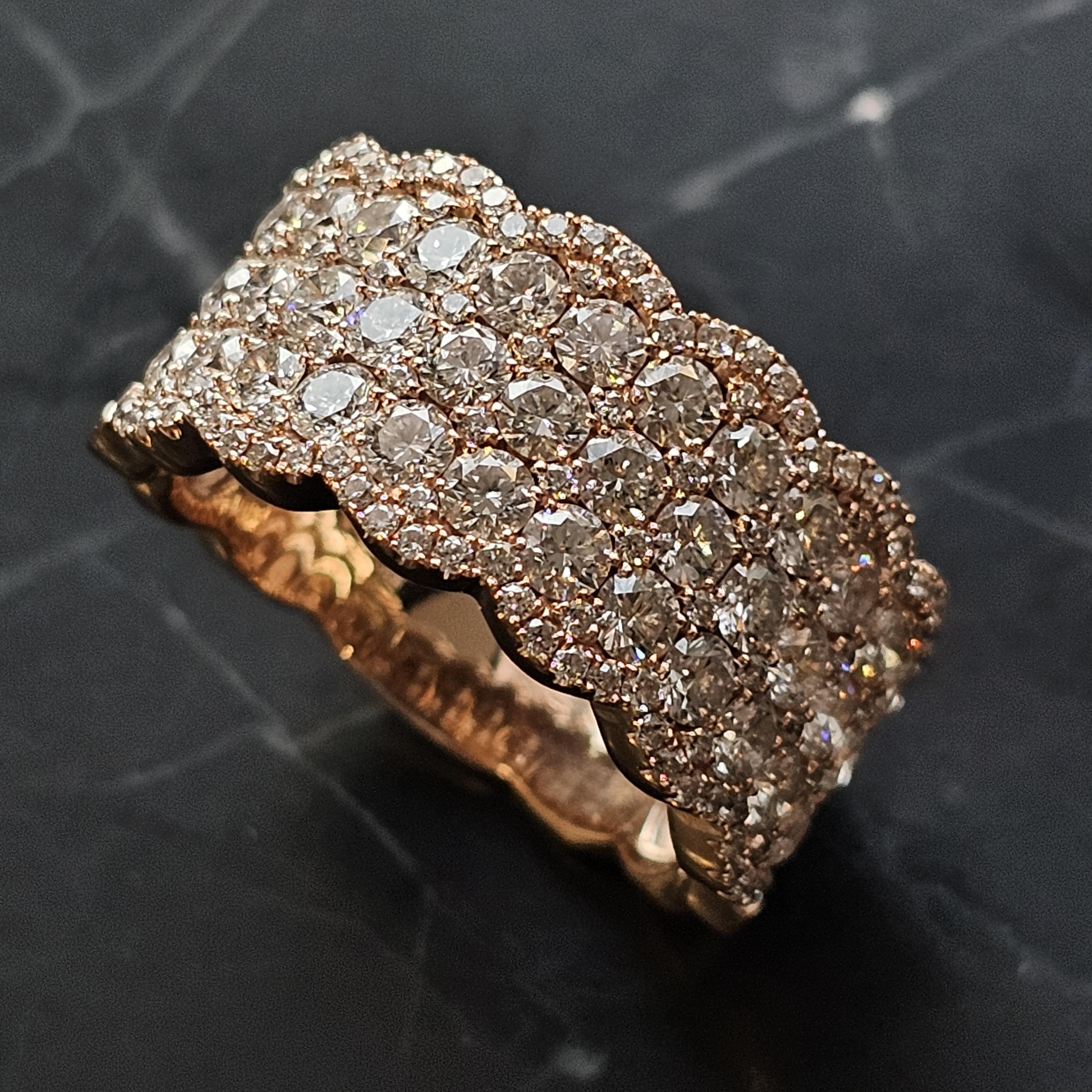 Levian large bague à 5 rangées de diamants 3 carats en or rose 14 carats taille 8,25 en vente 5