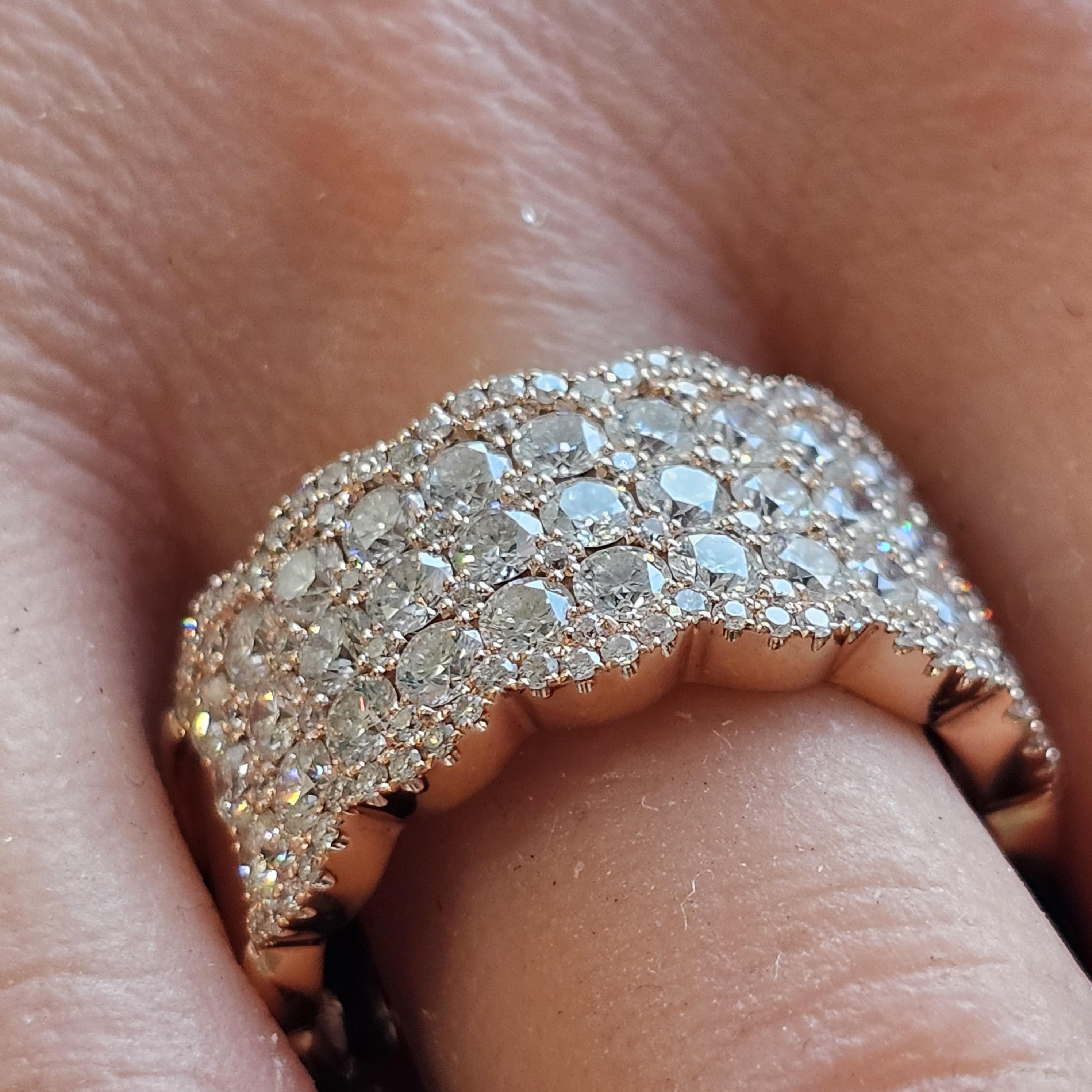 Taille ronde Levian large bague à 5 rangées de diamants 3 carats en or rose 14 carats taille 8,25 en vente