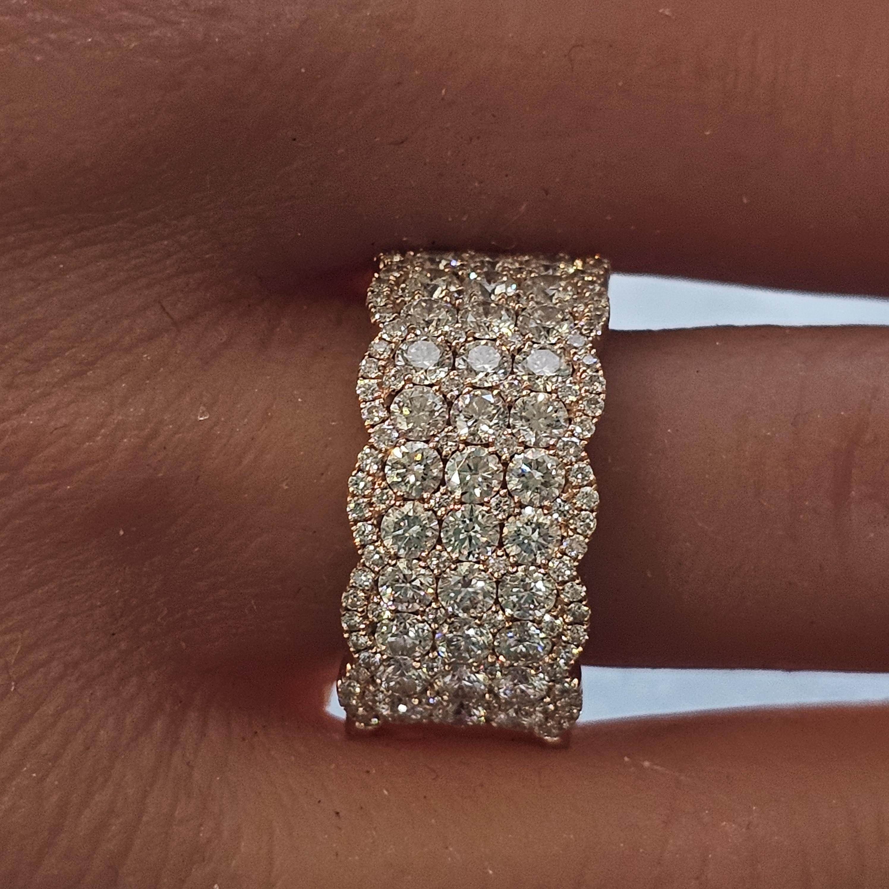 Levian large bague à 5 rangées de diamants 3 carats en or rose 14 carats taille 8,25 Bon état - En vente à Northbrook, IL