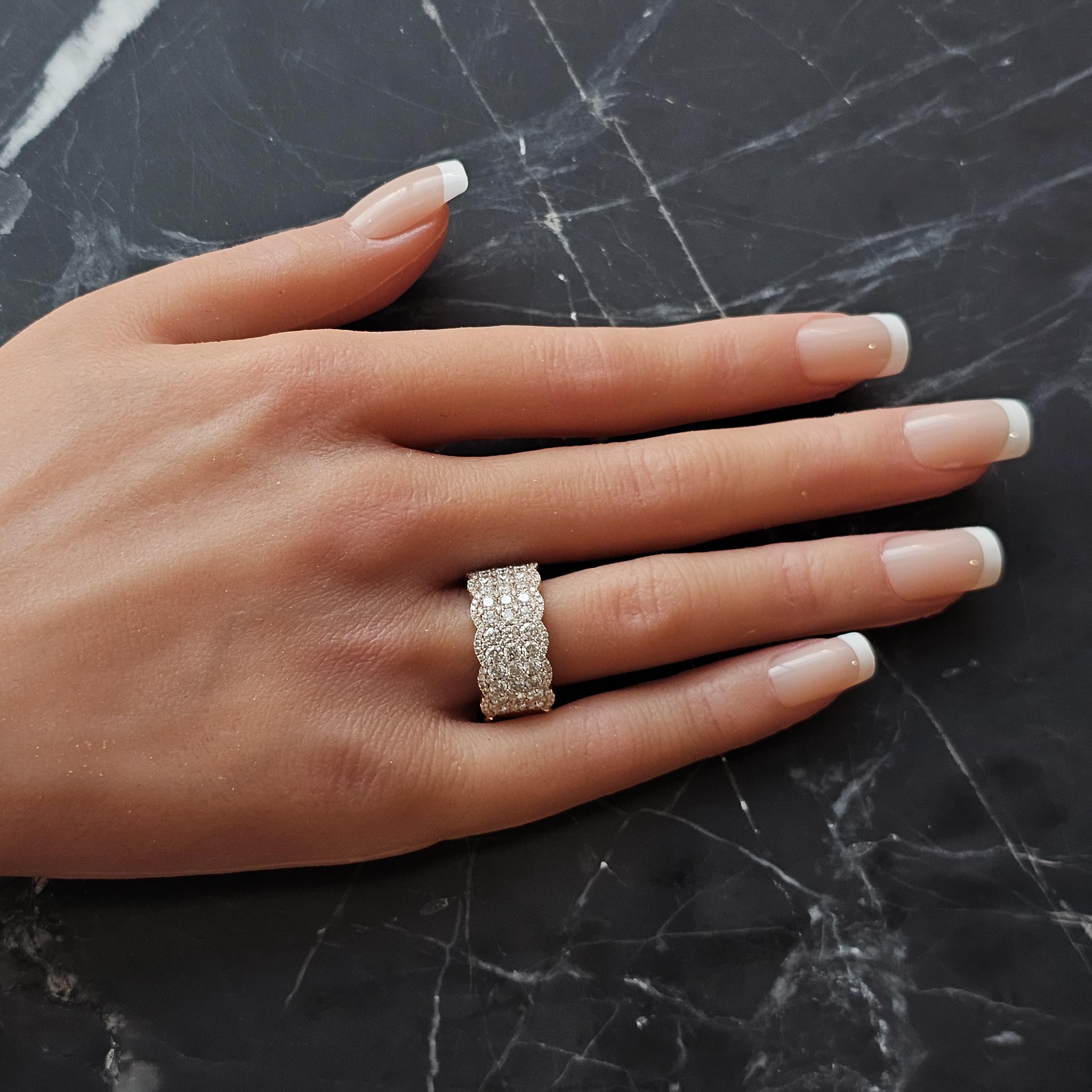 Levian large bague à 5 rangées de diamants 3 carats en or rose 14 carats taille 8,25 Pour femmes en vente