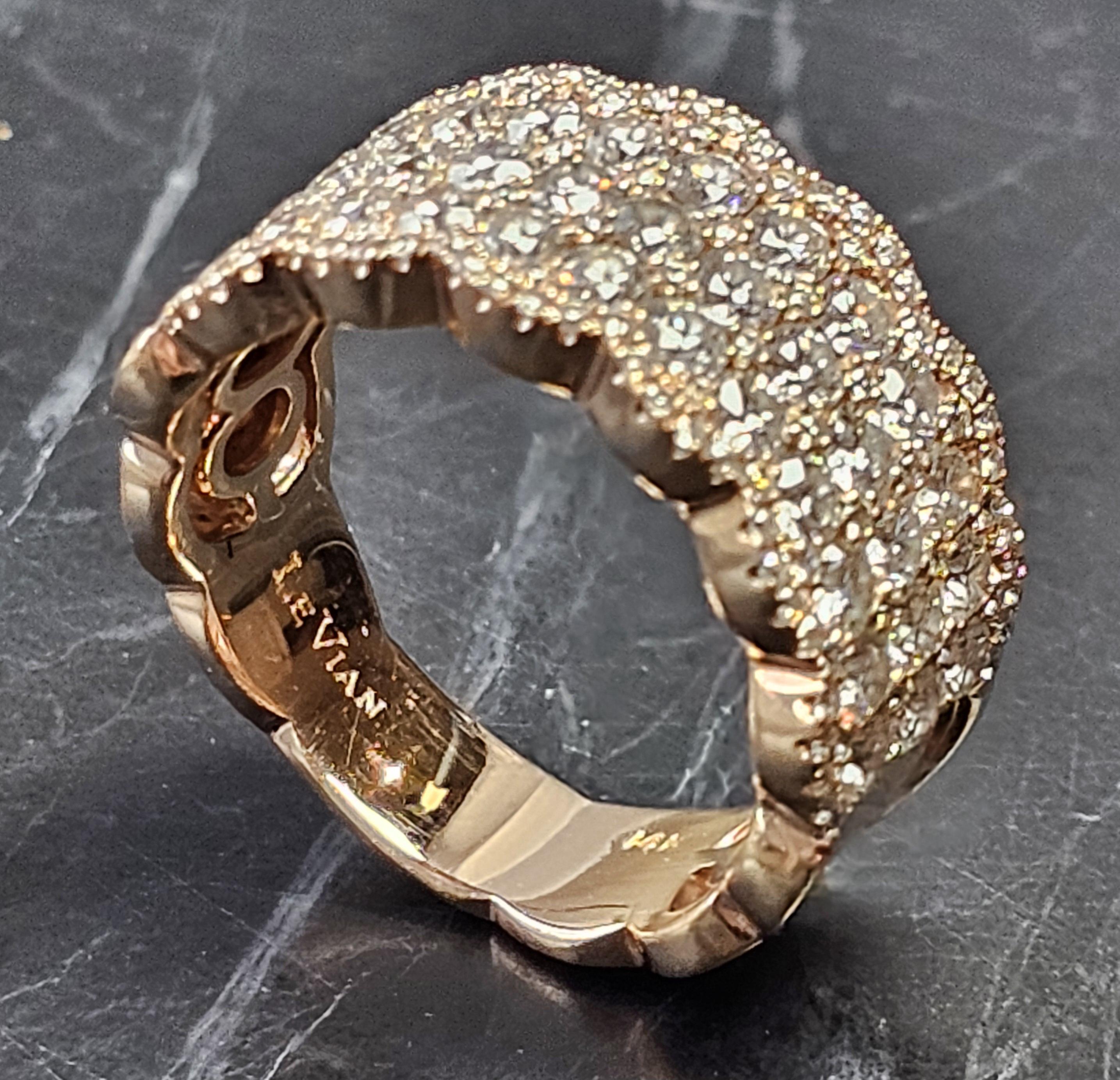 Levian large bague à 5 rangées de diamants 3 carats en or rose 14 carats taille 8,25 en vente 2