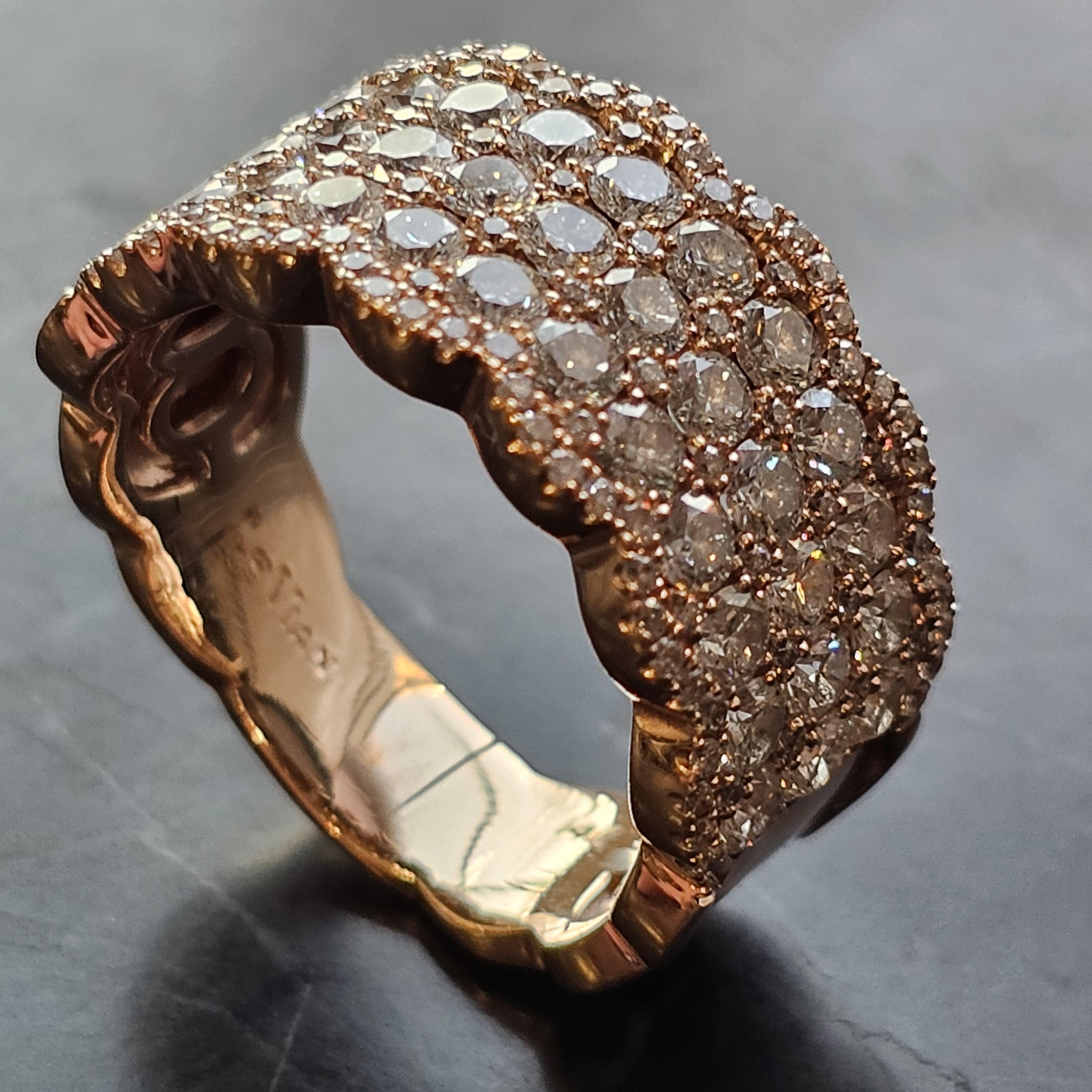 Levian large bague à 5 rangées de diamants 3 carats en or rose 14 carats taille 8,25 en vente 4