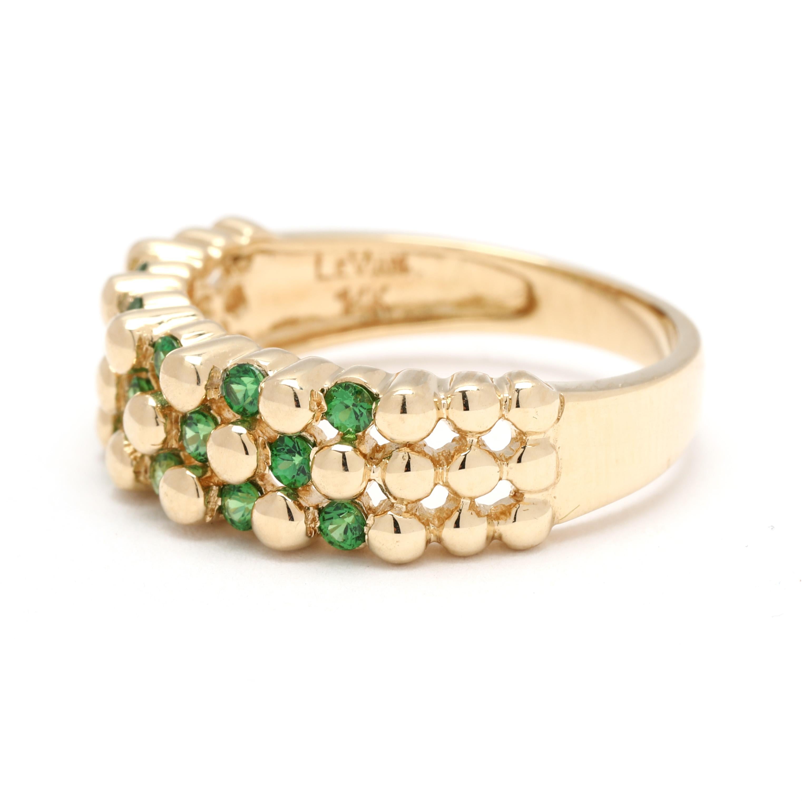 LeVian .40ctw Tsavorite Garnet Dot Band Ring, 14k Yellow Gold, Ring Size 6 In Good Condition For Sale In McLeansville, NC