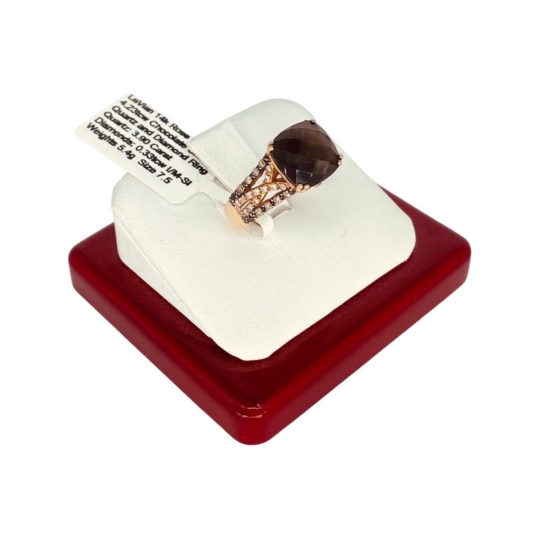 Cushion Cut LeVian 4.23tcw Chocolate Smokey Quartz and Diamonds Ring 14k Rose Gold For Sale