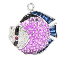 Levian 4.50 Carat Diamond Multi-Gem 18 Karat White Gold Fish Pendant or Brooch