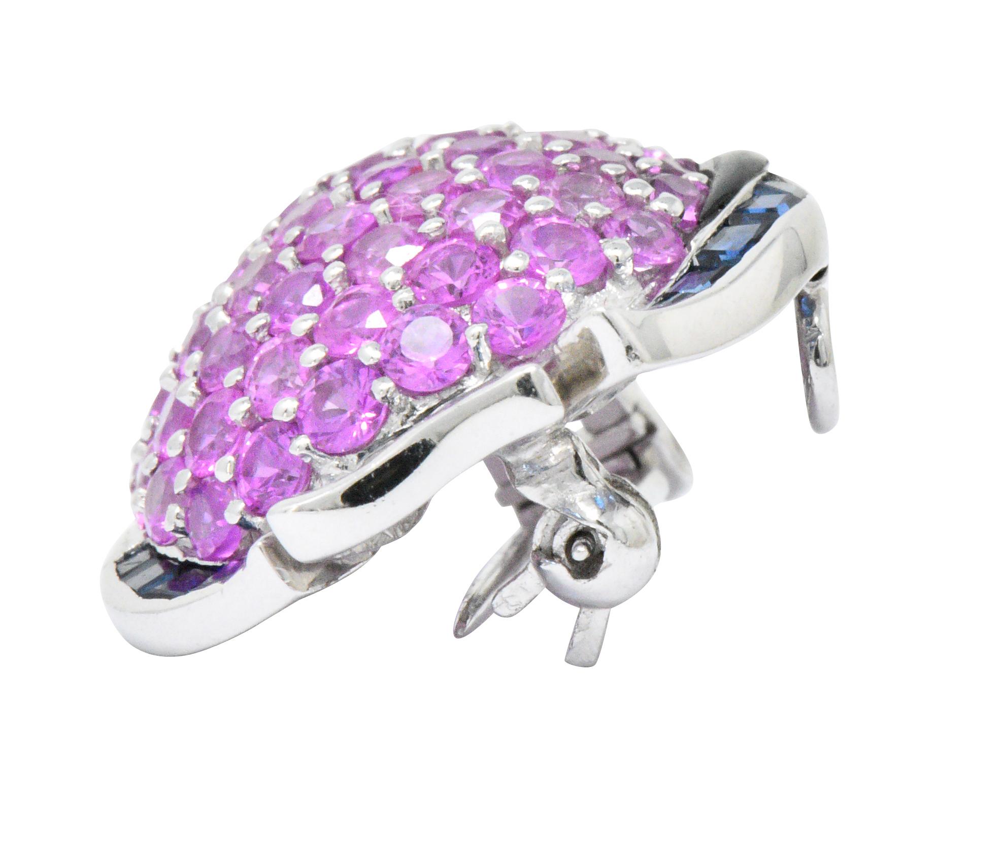 Women's or Men's Levian 4.50 Carat Diamond Multi-Gem 18 Karat White Gold Fish Pendant or Brooch