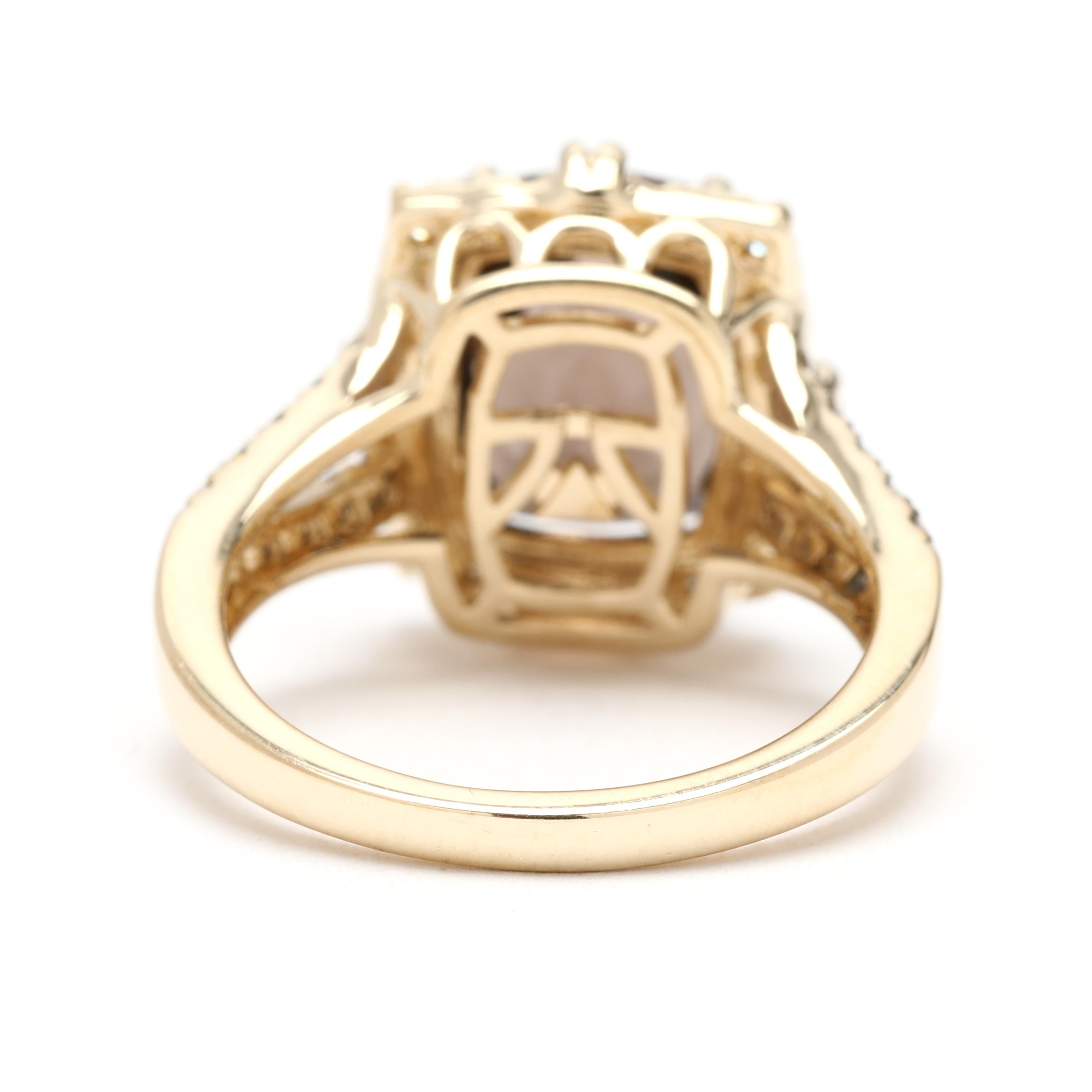 Anillo LeVian de cuarzo ahumado y diamantes de 4,5 ctw, oro amarillo de 14k, talla 7 Corte cojín en venta