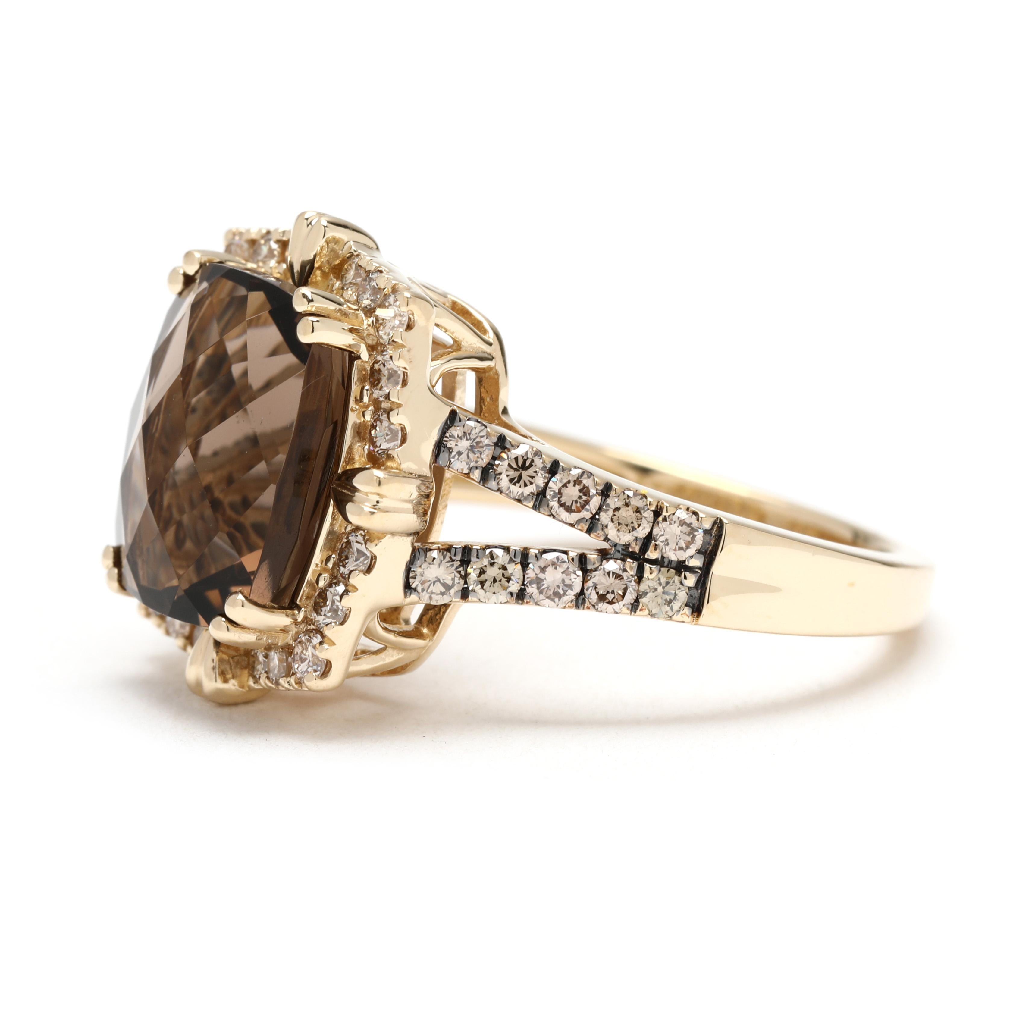 Anillo LeVian de cuarzo ahumado y diamantes de 4,5 ctw, oro amarillo de 14k, talla 7 en Bueno estado para la venta en McLeansville, NC