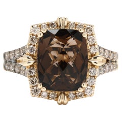 LeVian 4.5ctw Smoky Quartz and Diamond Ring, 14k Yellow Gold, Ring Size 7