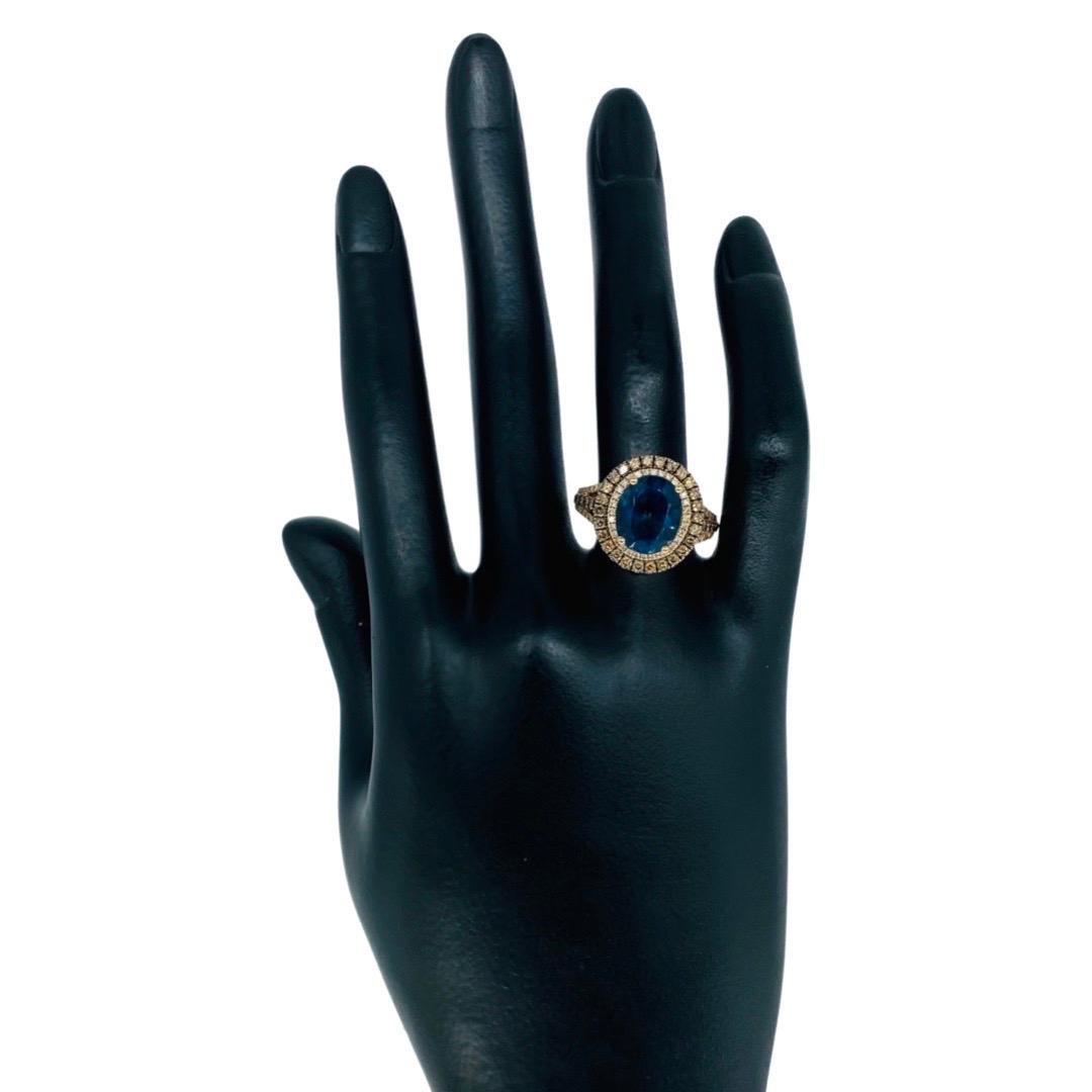 LeVian 4.87tcw Deep Sea Blue Topaz and Diamonds Ring 14k Gold Pour femmes en vente