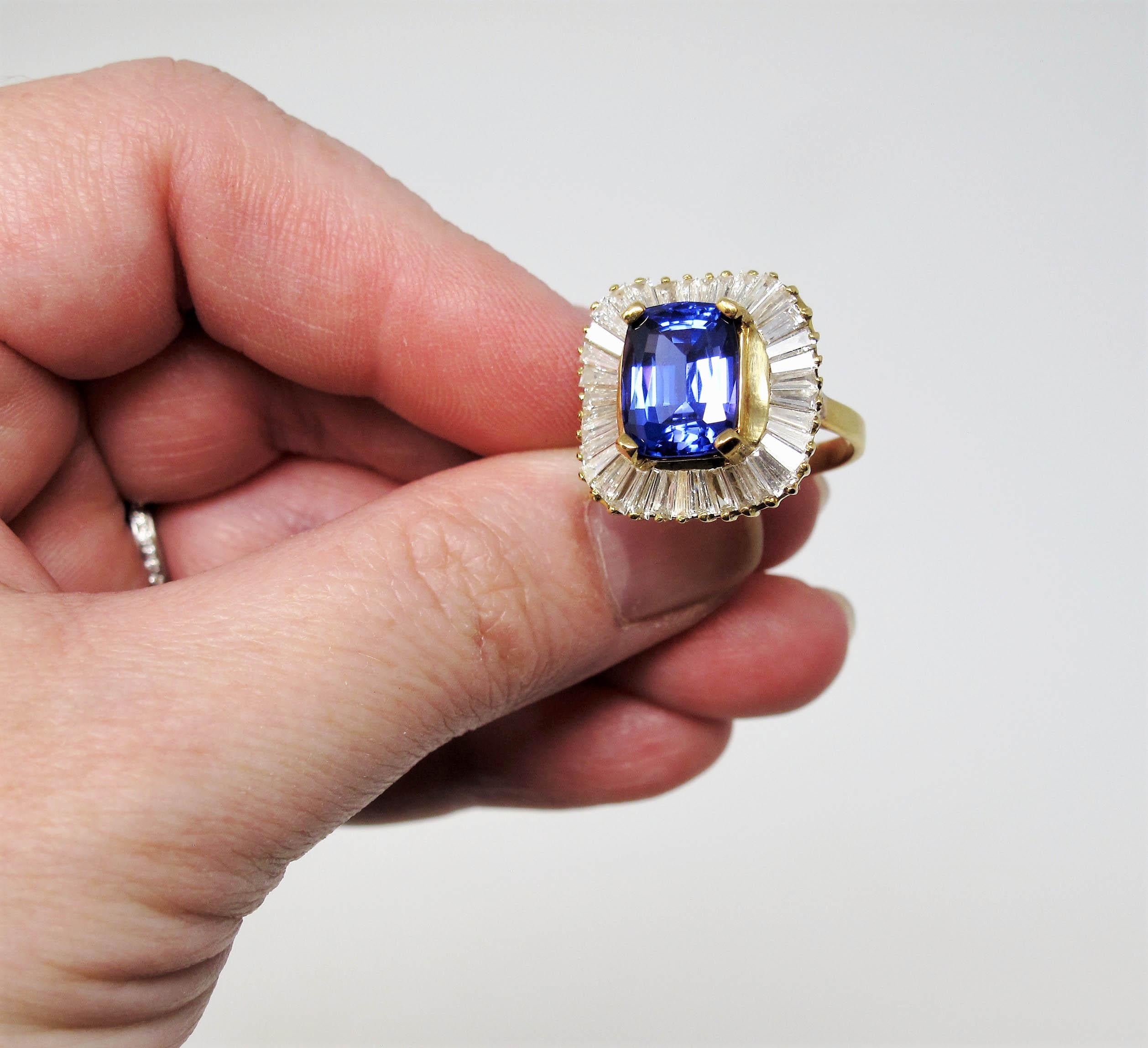 Women's LeVian 6.04 Carat Cushion Cut Tanzanite and Diamond Halo 18 Karat Cocktail Ring