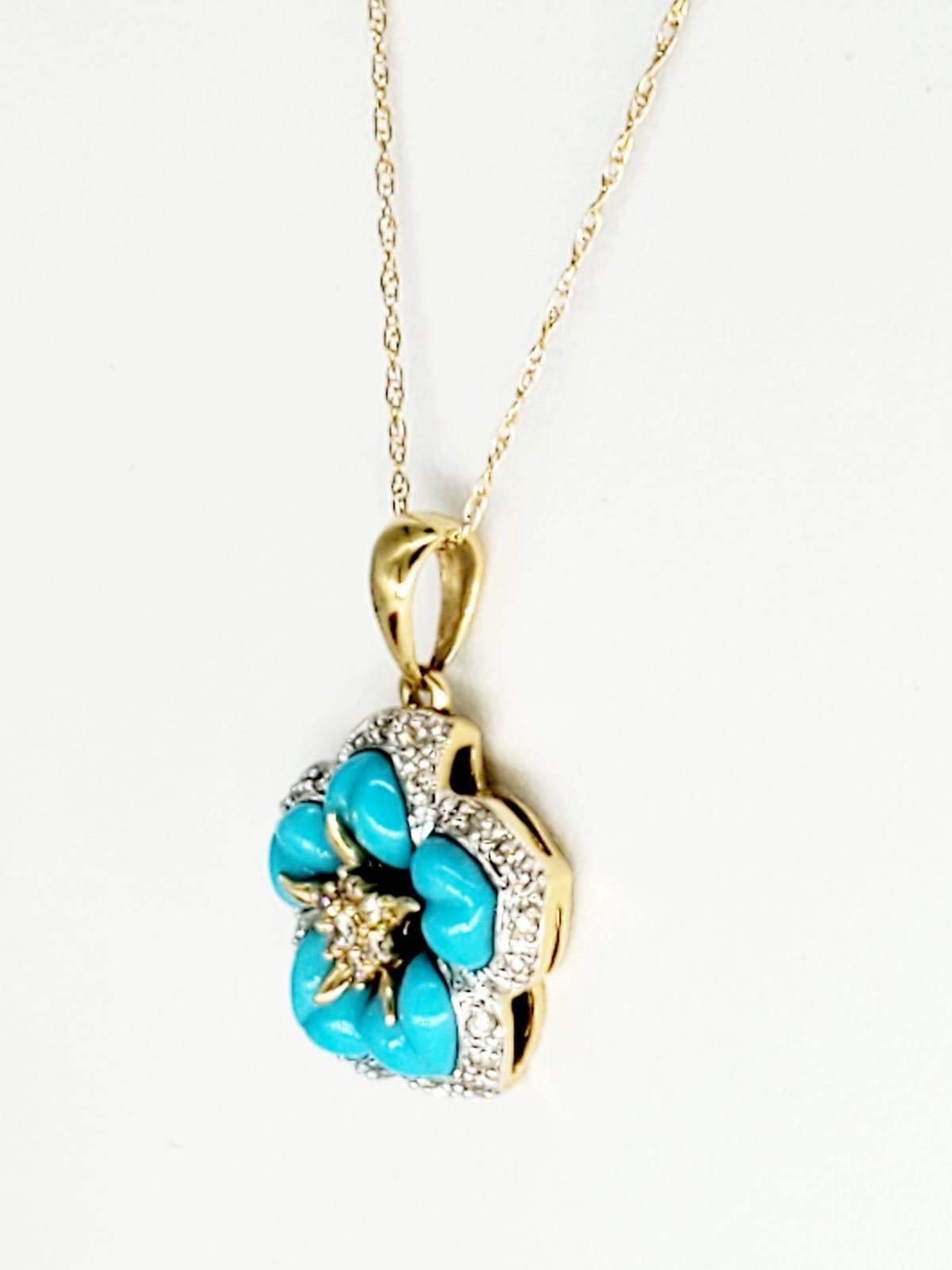 Round Cut Levian 6.90 Carat Turquoise/Diamonds Flower Necklace and Earrings Set