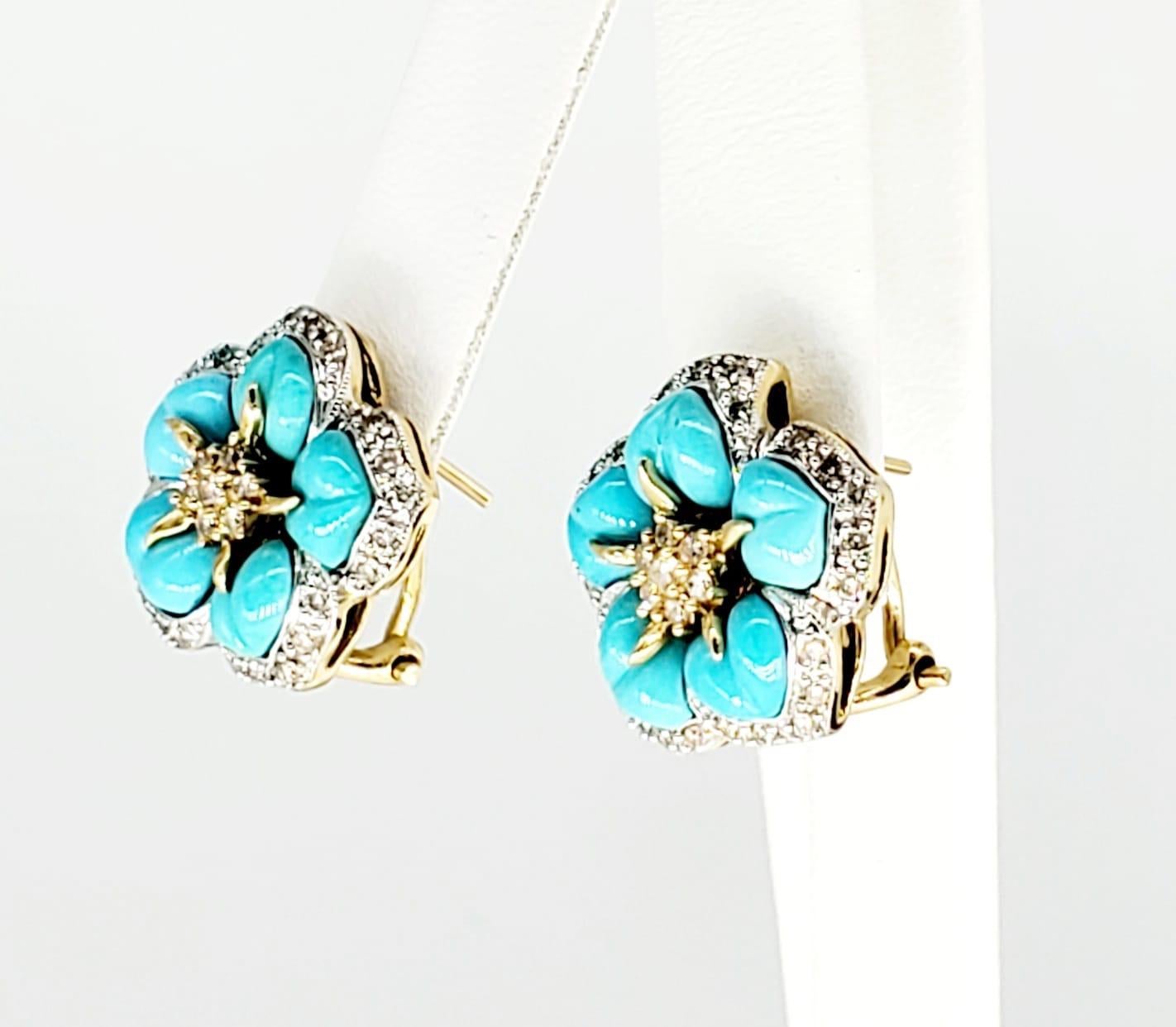 Women's Levian 6.90 Carat Turquoise/Diamonds Flower Necklace and Earrings Set