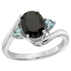 LeVian 925 Sterling Silver Black Sapphire Blue Zircon Gemstone Cocktail Ring