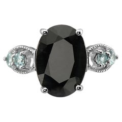 Le Vian 925 Sterling Silver Black Sapphire Blue Zircon Gemstone Cocktail Ring