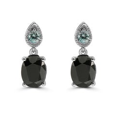 Levian 925 Sterling Silver Black Sapphire Blue Zircon Gemstone Dangle Earrings