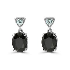 Levian 925 Sterling Silver Black Sapphire Blue Zircon Gemstone Drop Earrings
