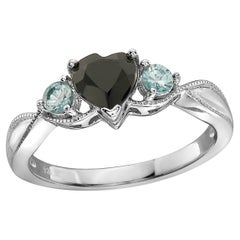 Le Vian 925 Sterling Silver Black Sapphire Blue Zircon Gemstone Love Heart Ring