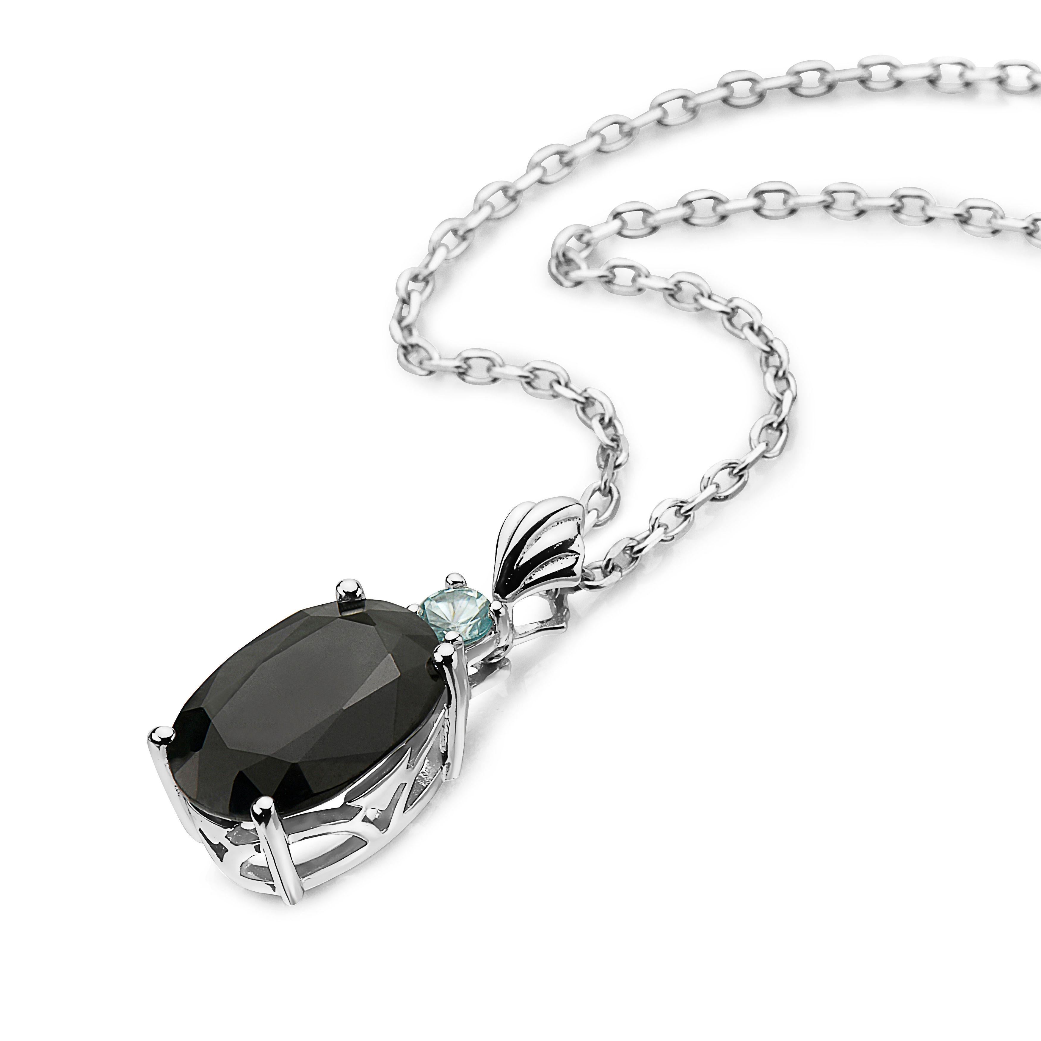 LeVian 925 Sterling Silver Black Sapphire Blue Zircon Gemstone Pendant Necklace In New Condition For Sale In Great Neck, NY