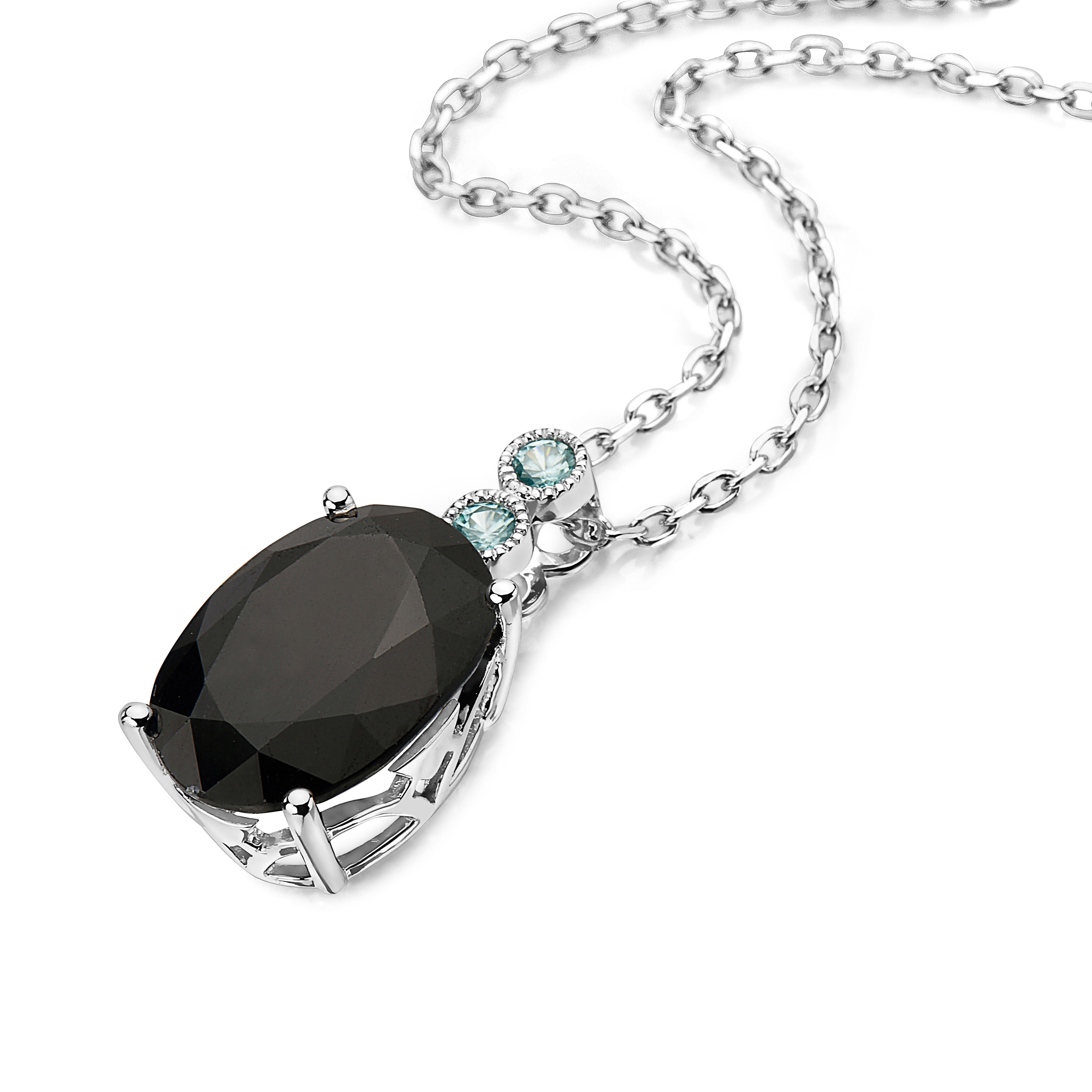 Levian 925 Sterling Silver Black Sapphire Blue Zircon Gemstone Pendant Necklace
