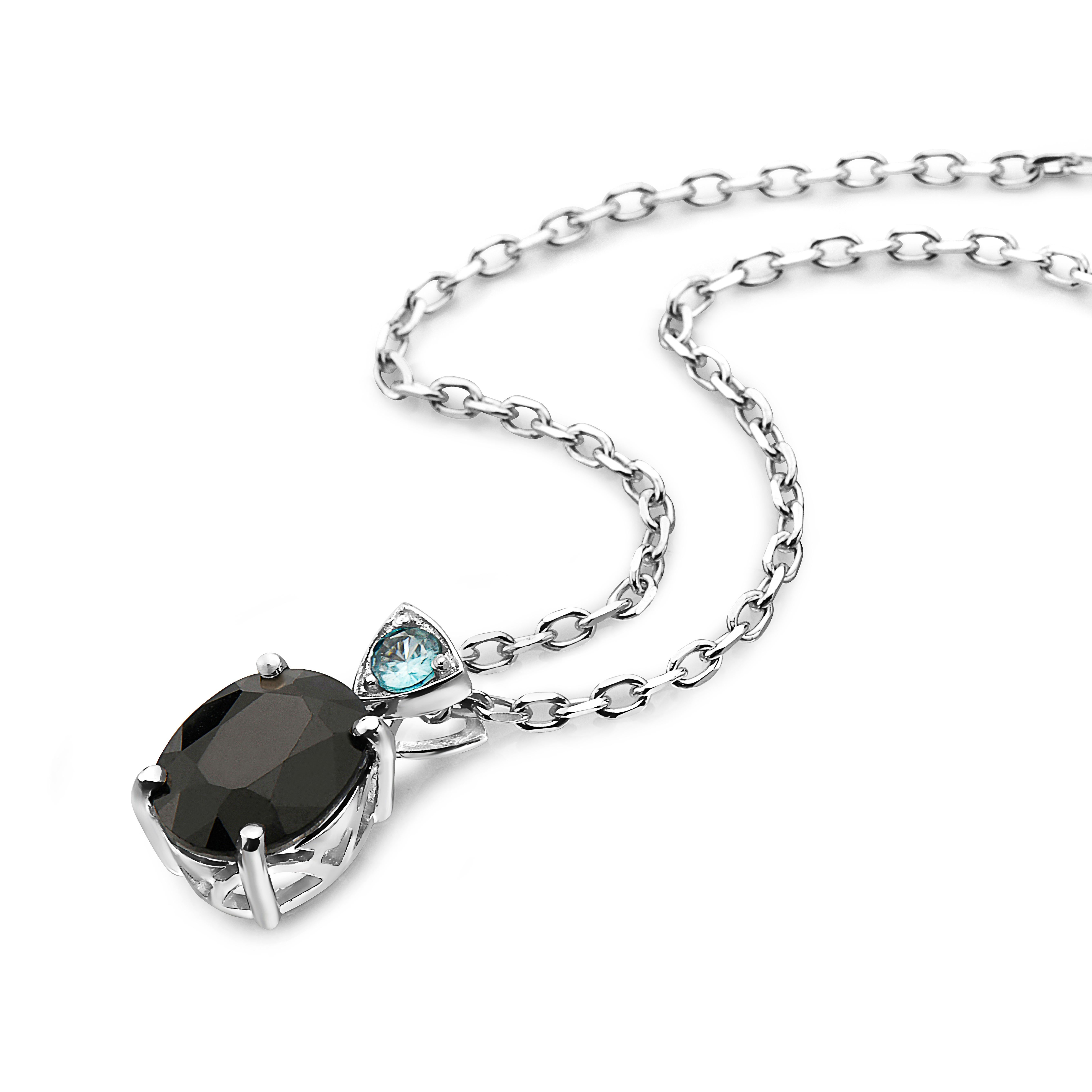 Levian 925 Sterling Silver Black Sapphire Blue Zircon Gemstone Pendant Necklace
