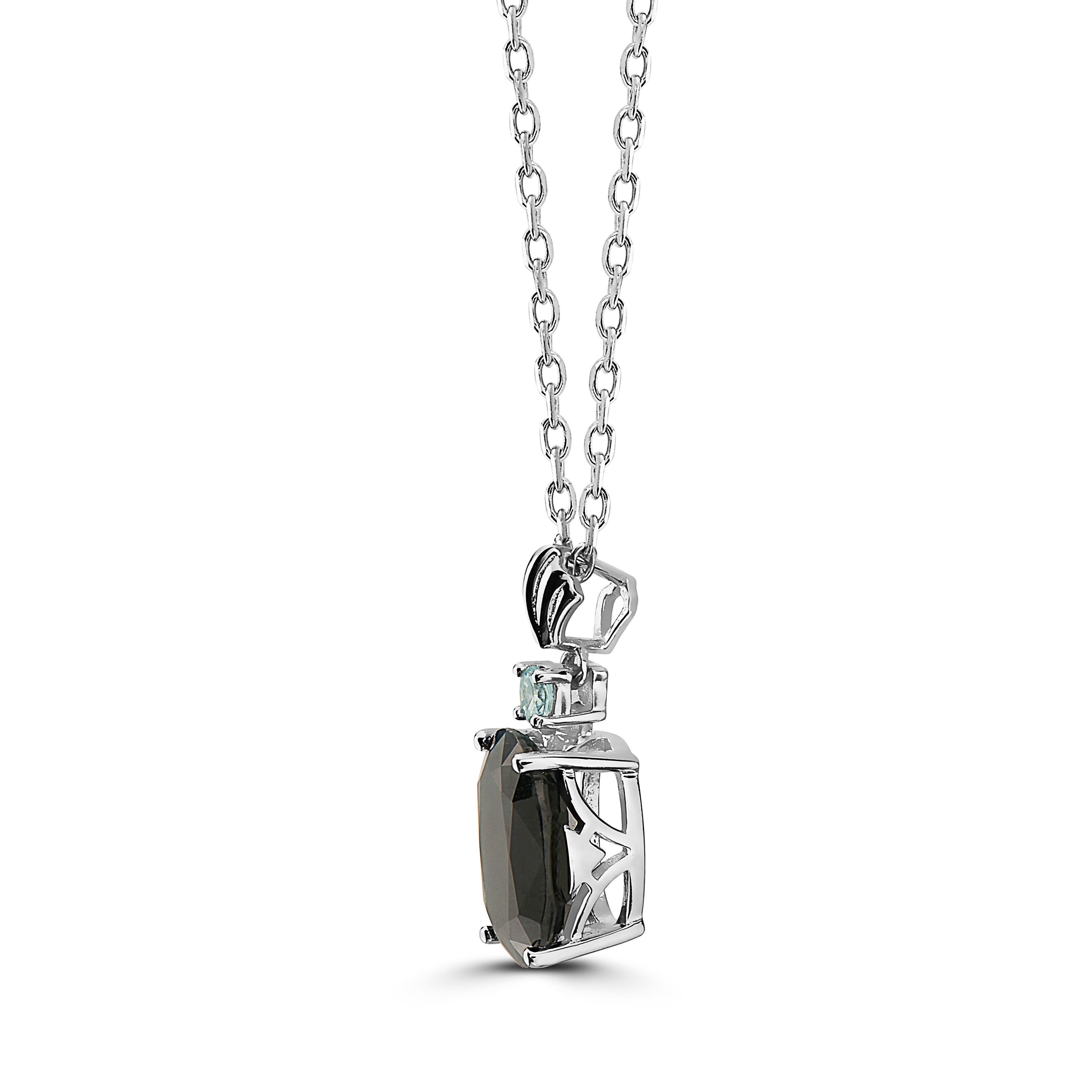 Women's or Men's LeVian 925 Sterling Silver Black Sapphire Blue Zircon Gemstone Pendant Necklace For Sale