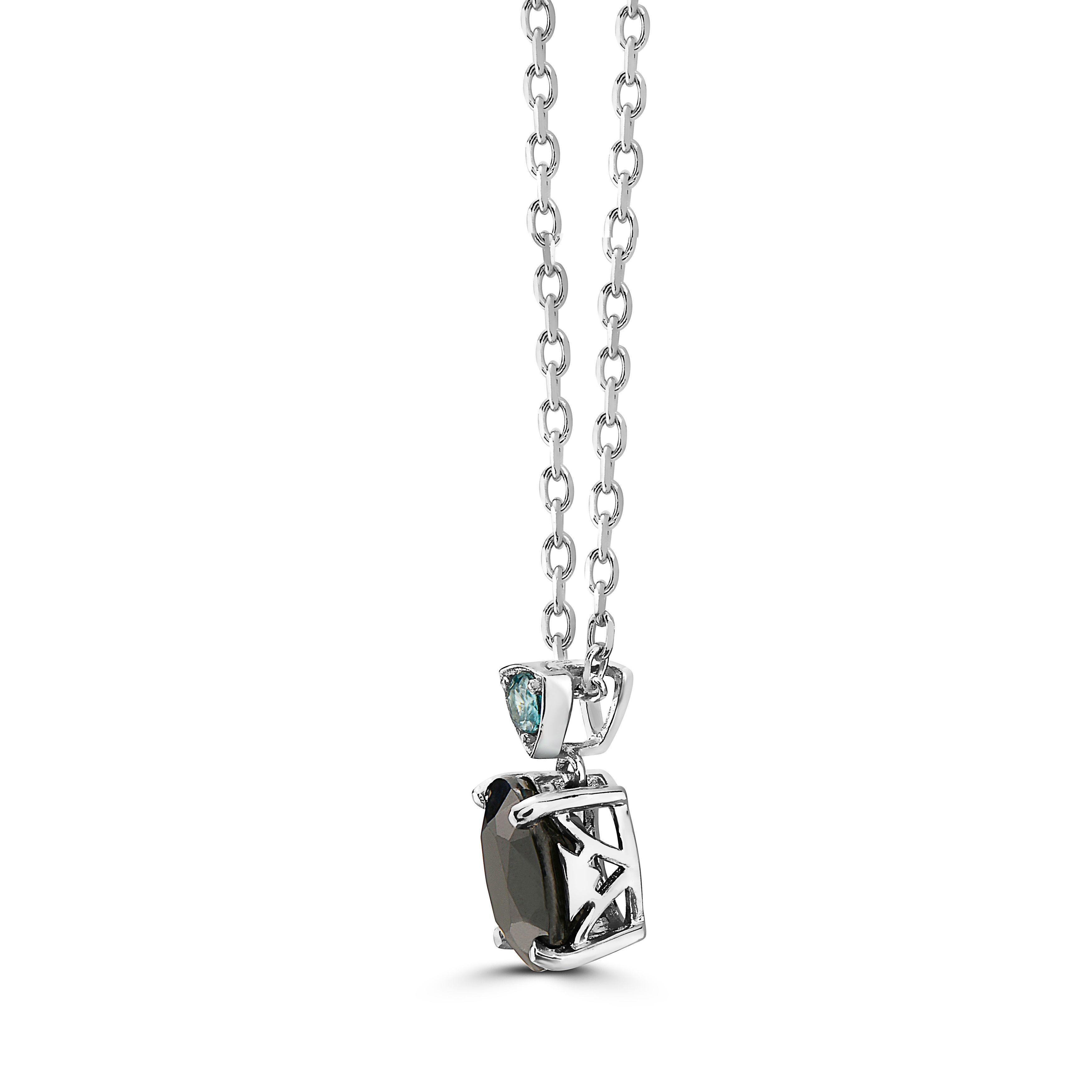 LeVian 925 Sterling Silver Black Sapphire Blue Zircon Gemstone Pendant Necklace In New Condition For Sale In Great Neck, NY
