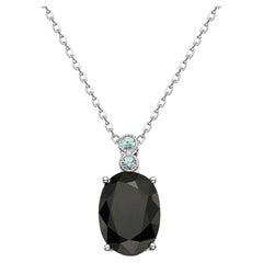 Le Vian 925 Sterling Silver Black Sapphire Blue Zircon Gemstone Pendant Necklace