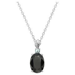 LeVian 925 Sterling Silver Black Sapphire Blue Zircon Gemstone Pendant Necklace