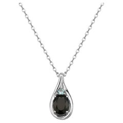 LeVian 925 Sterling Silver Black Sapphire Blue Zircon Gemstone Pendant Necklace