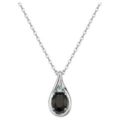Levian 925 Sterling Silver Black Sapphire Blue Zircon Gemstone Pendant Necklace