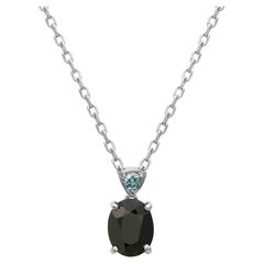 Le Vian 925 Sterling Silver Black Sapphire Blue Zircon Gemstone Pendant Necklace