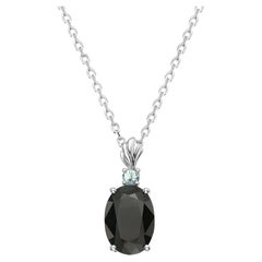Levian 925 Sterling Silver Black Sapphire Blue Zircon Gemstone Pendant Necklace