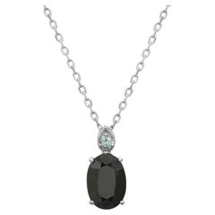 Le Vian 925 Sterling Silver Black Sapphire Blue Zircon Gemstone Pendant Necklace