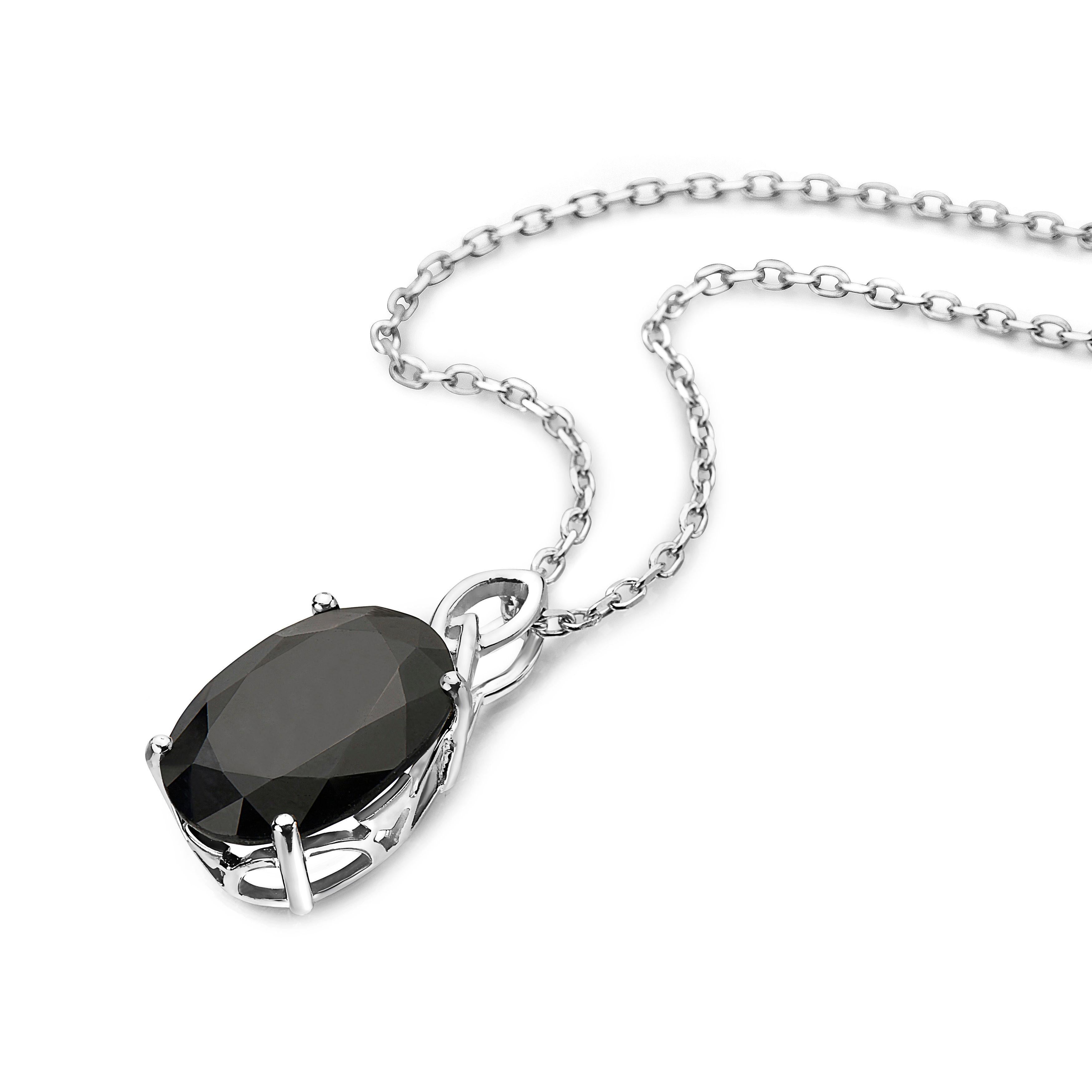 LeVian 925 Sterling Silver Black Sapphire Gemstone Beautiful Pendant Necklace In New Condition For Sale In Great Neck, NY