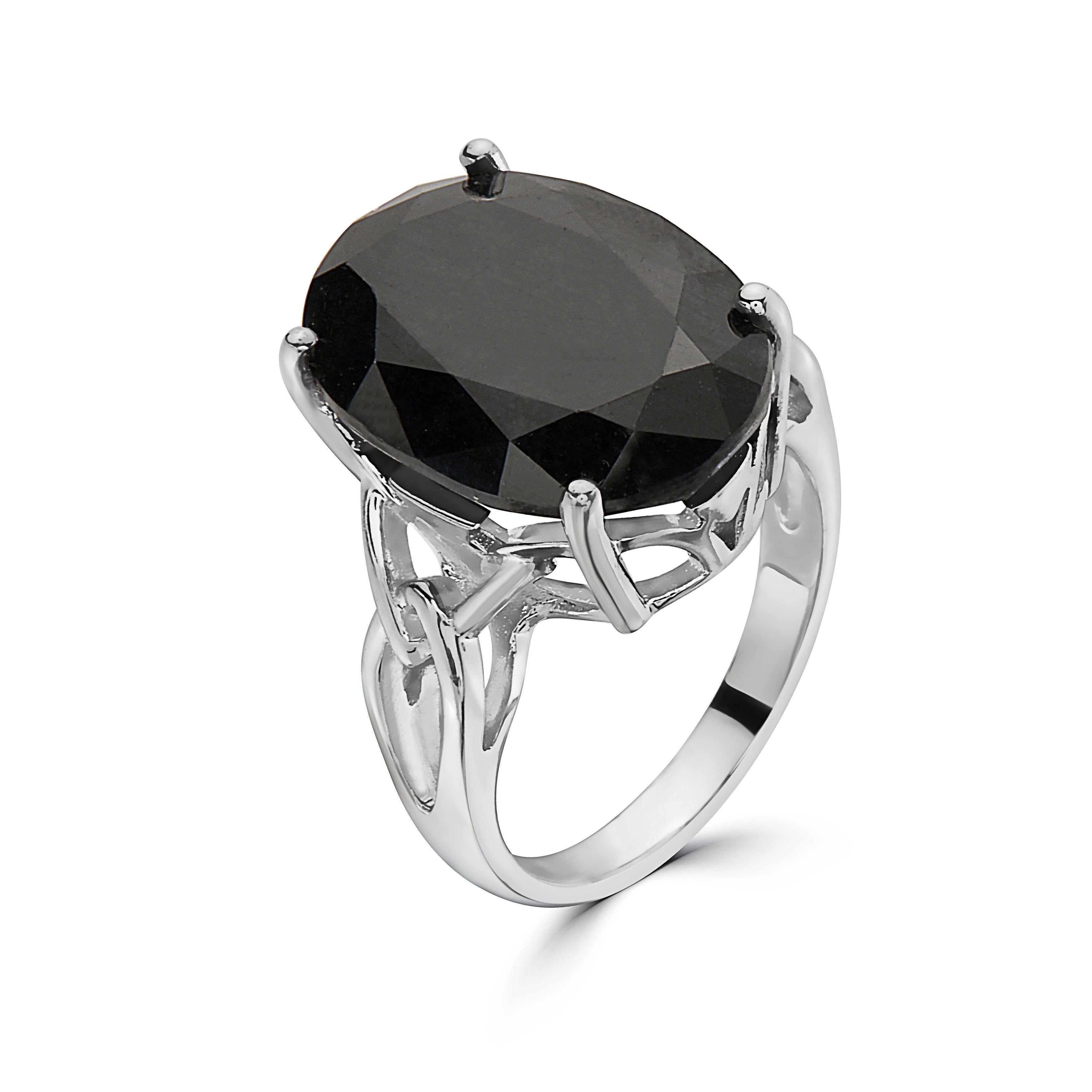LeVian 925 Sterling Silver Black Sapphire Gemstone Cocktail Solitaire Ring In New Condition For Sale In Great Neck, NY