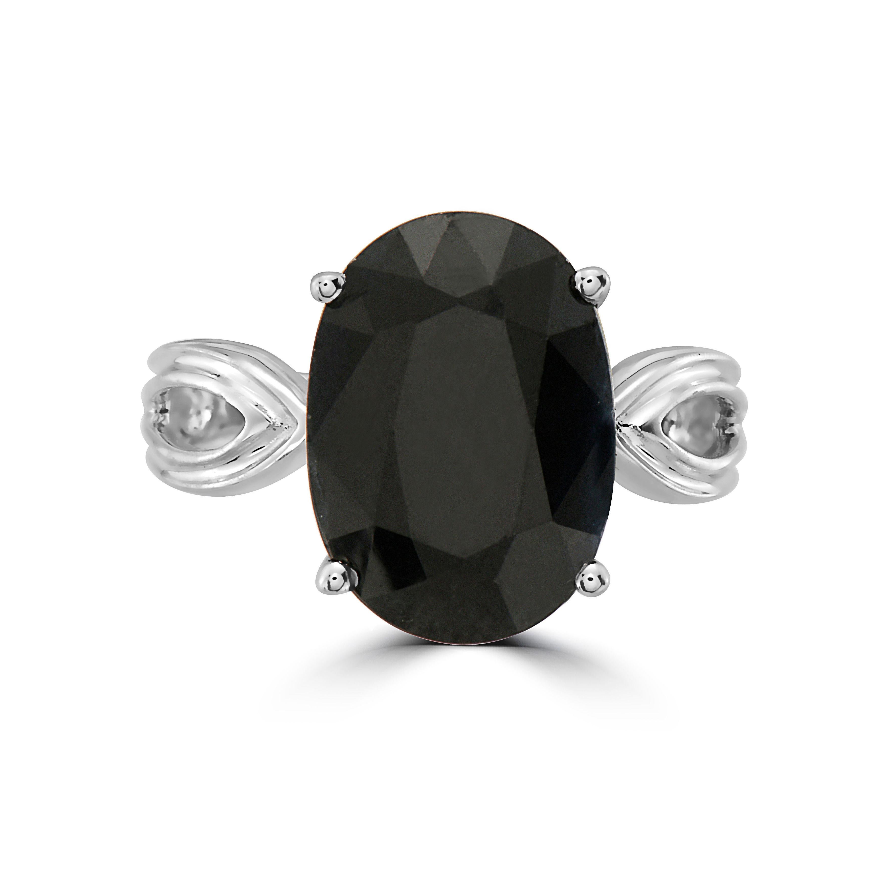 LeVian 925 Sterling Silver Black Sapphire Gemstone Cocktail Solitaire Ring For Sale 1