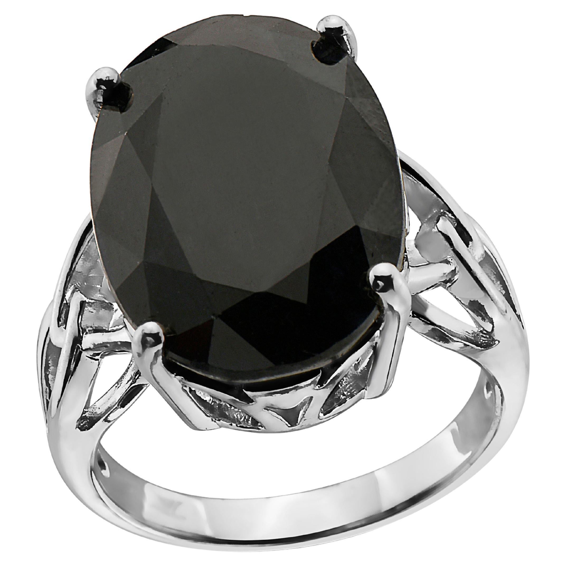 LeVian 925 Sterling Silver Black Sapphire Gemstone Cocktail Solitaire Ring For Sale