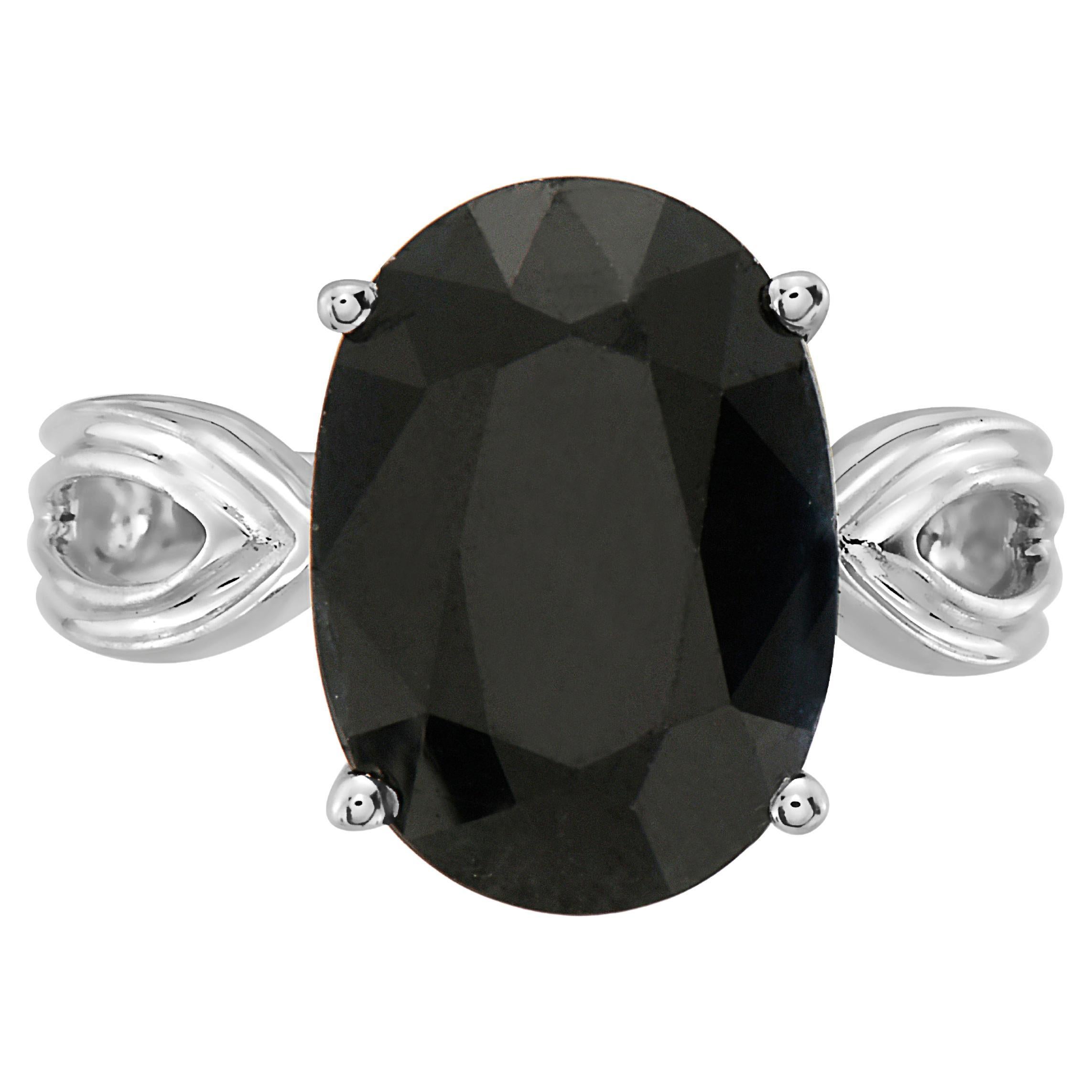 Levian 925 Sterling Silver Black Sapphire Gemstone Cocktail Solitaire Ring For Sale