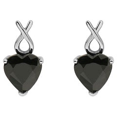 Le Vian 925 Sterling Silver Black Sapphire Gemstone Love Heart Shape Earrings